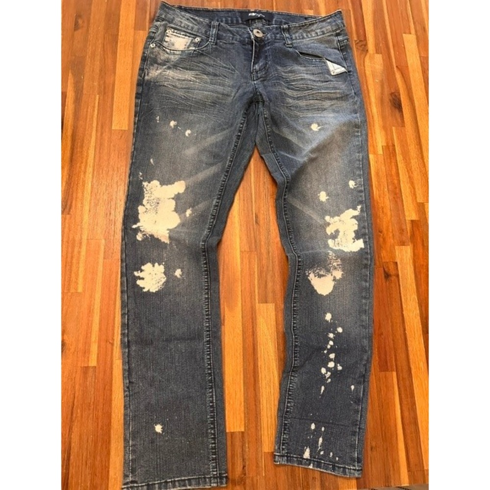 Tyte Women Medium Wash Paint Splatter Straight Leg Jeans Y2K Low Rise Size 7